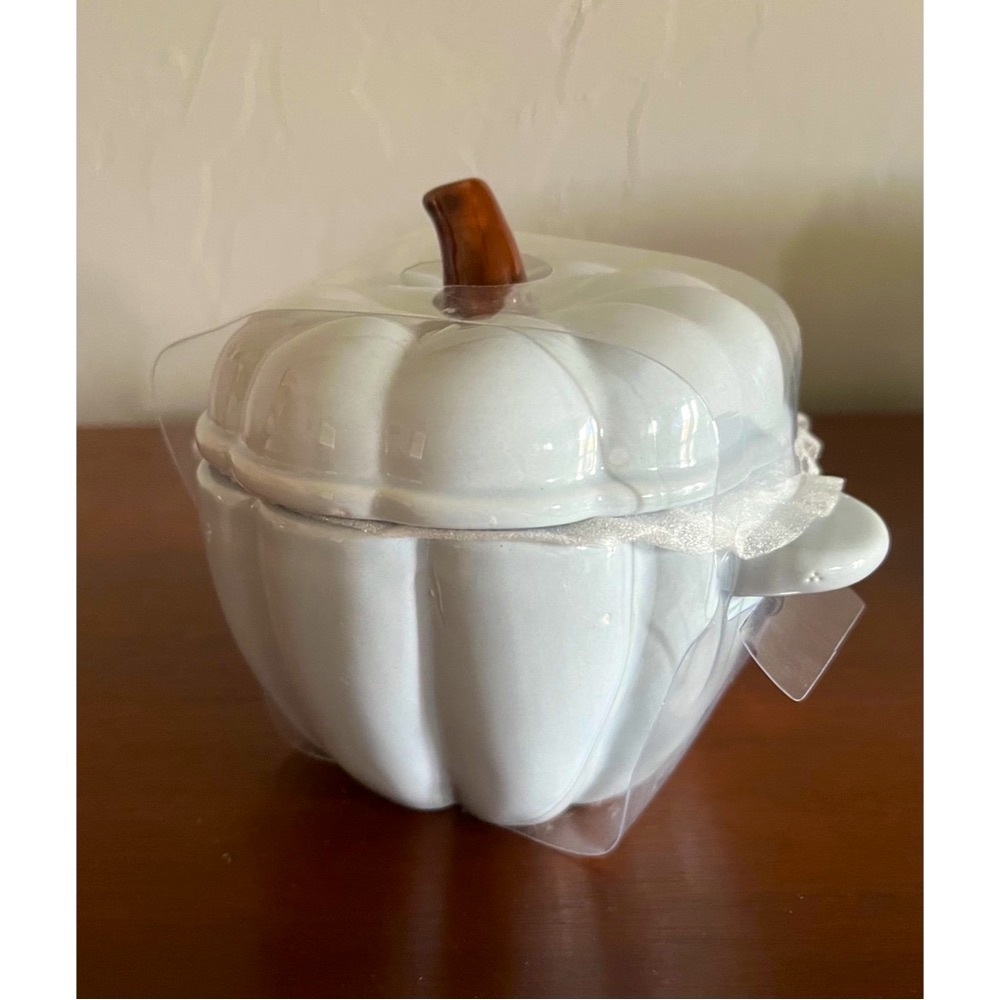 💙Light Baby Blue Festive Fall Thanksgiving Pumpkin Ceramic Casserole Cocotte💙 - Picture 5 of 8